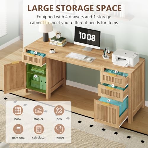 62" Fluted Computer Desk with 4 Drawers & Storage Cabinet for Home Office, view 8