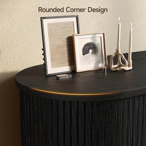 70" TV Stand up to 80 Inch with LED Lights and Power Outlet, Black, view 7