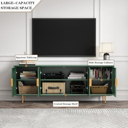 TV Stand with Storage, 66" Modern TV Entertainment Center for TVs up to 75 Inch, Under TV Cabinet with Glass Door, TV Console Media Center for Living Room, Bedroom Green
