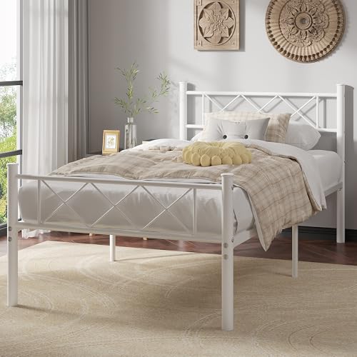 Twin Size Bed Frame with Headboard, Heavy Duty Bedframe with Strong Metal Slats, view 4