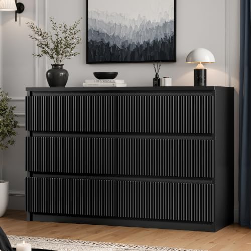 6 Drawer Fluted Dresser, Modern Chest of Drawers for Bedroom with Hidden Handles, view 2