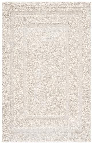 SAFAVIEH Florida Shag Collection Accent Rug - 4' x 6', Creme & Creme, Border Design, Non-Shedding & Easy Care, 1.2-inch Thick Ideal for High Traffic Areas in Foyer, Living Room, Bedroom (SG454-1111)