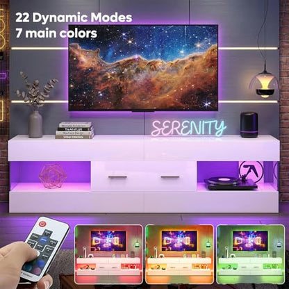 60 Inch White Modern TV Stand, LED Entertainment Center Console, view 6