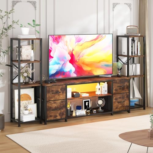 LED TV Stand Entertainment Center Bookshelf Combo with Charging Station, view 2