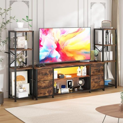 LED TV Stand Entertainment Center Bookshelf Combo with Charging Station, view 2