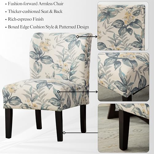 Capa Print abric Armless Contemporary Accent Chair, Blue Leaves