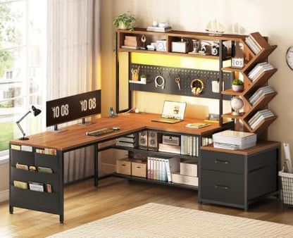L Shaped Office Desk with Drawers and Hutch, view 2