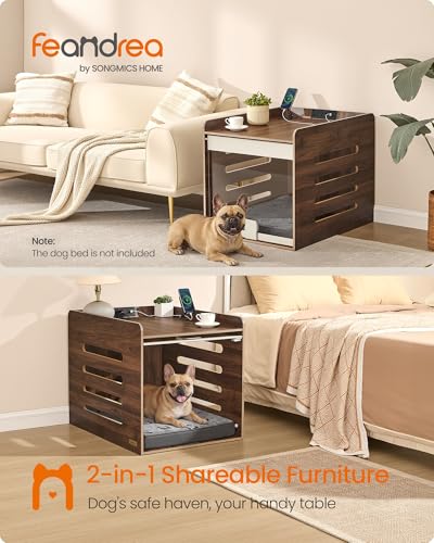 Modern Dog Crate Furniture with Charging Station, view 3