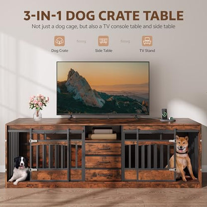 86.6" Large Dog Crate for 2 Large Dogs, Double Dog Crate Furniture, view 3