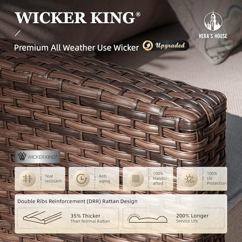 Patio Furniture Set, 5 Pieces Outdoor Wicker Furniture, All Weather Rattan Patio Conversation Set, Deep Seating Outdoor Sofa Sets for Lawn Deck Backyard, Brown/Beige
