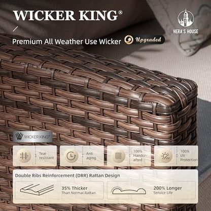 Patio Furniture Set, 5 Pieces Outdoor Wicker Furniture, All Weather Rattan Patio Conversation Set, Deep Seating Outdoor Sofa Sets for Lawn Deck Backyard, Brown/Beige