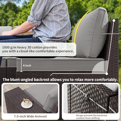 6 Pieces Patio Furniture Set with 1 Coffee Table, 5 Seater Rattan Outdoor Sectional with Wide Armrests 29.5'' High Backrest Thick Waterproof Cushions, Conversation Sets for Deck Garden Gray