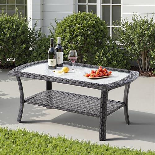 4 Pieces Wicker Patio Furniture - All-Weather PE Wicker Outdoor Conversation Bistro Set Loveseat Chairs with Table,Outdoor Rattan Sofa Chair High Back Deep Seating,Blue