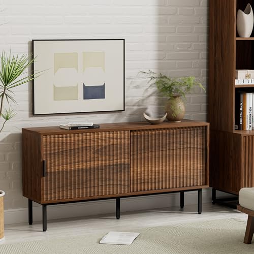 Fluted Tv Stand with Sliding Doors, view 8