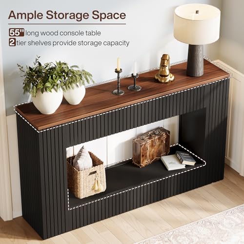 Tribesigns Modern Console Table, 55-Inch Wood Entryway Table with Storage, Narrow Long Sofa Table Behind Couch Table for Living Room, Foyer, Hallway, Black