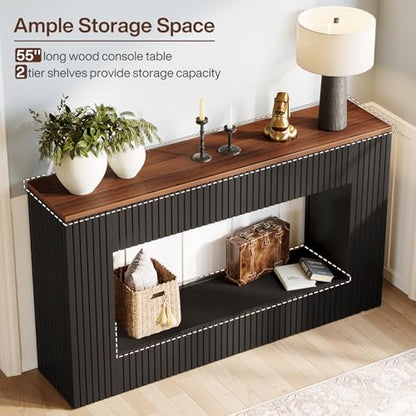 Tribesigns Modern Console Table, 55-Inch Wood Entryway Table with Storage, Narrow Long Sofa Table Behind Couch Table for Living Room, Foyer, Hallway, Black
