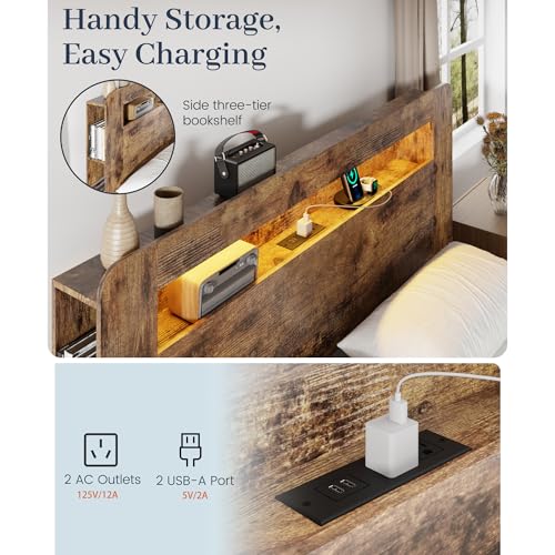 Queen Wood Bed Frame with Storage Headboard and Charging Station, view 6