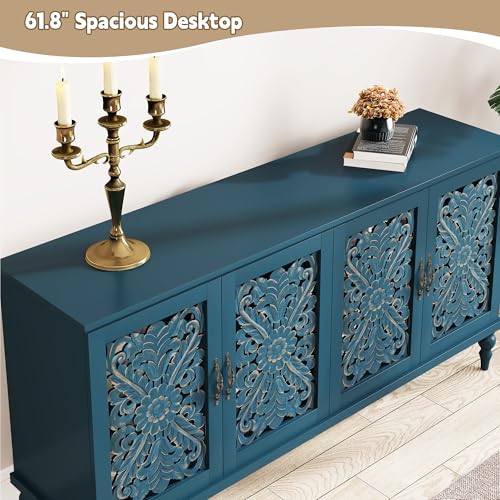 61.8" Hollow Carved Accent Cabinet with 4 Doors for Living Room, view 4