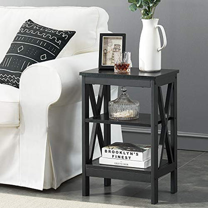 End Side Table Night Stand Set Of 2,X-Design with Storage Shelf for Bedroom,Living Room,Black
