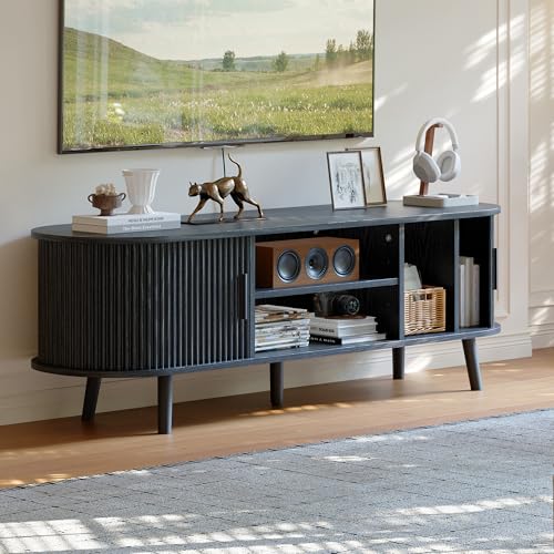 54" Mid Century Modern TV Stand with Fluted Sliding Doors, view 7