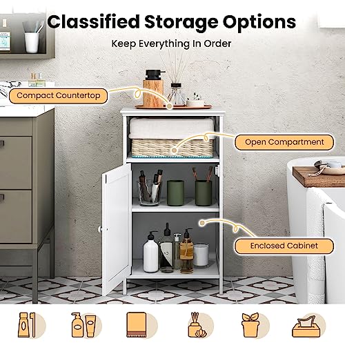 Small Bathroom Storage, Bathroom Floor Cabinet Freestanding with Doors & 3-Position Adjustable Shelves, Wood Small Cabinet for Living Room, Laundry Room, Apartment
