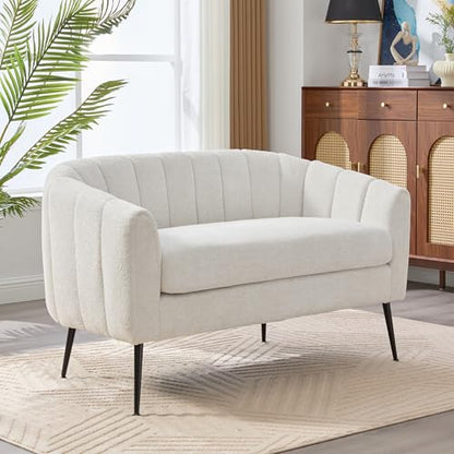 50'' Loveseat Sofa, Modern Sherpa Boucle 2-Seater Sofa with Metal Legs, Comfy Upholstered Small Accent Couch for Living Room Bedroom Office (White).
