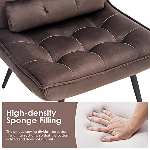Accent Chair with Ottoman, Modern Velvet Wingback Lounge Chair, Upholstered Club Chair for Small Space, Living Room & Bedroom 4079 (Brown)