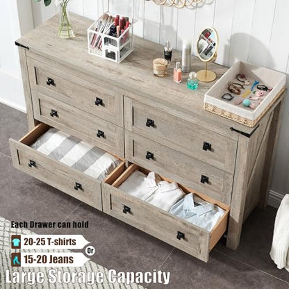 54" Wide Farmhouse 6-Drawer Dresser for Bedroom, Light Rustic Oak, view 6