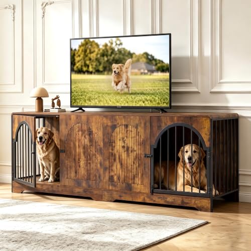 87" Extra Large Dog Crate TV Stand for 2 Dogs, view 2
