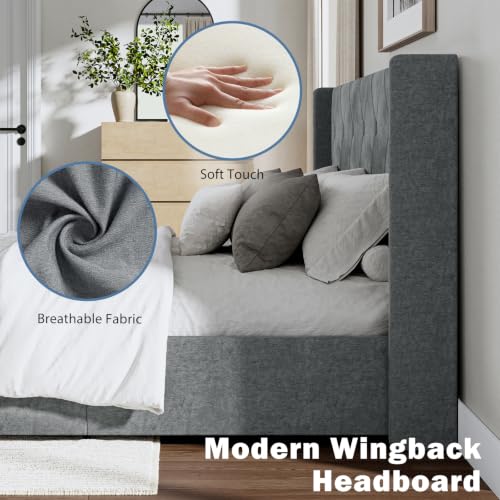 Lift Up Storage Bed Frame King Size with Wingback Headboard, view 5