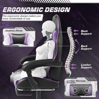 Gaming Chair with Footrest and Massage Lumbar Support, Computer Chairs, view 7