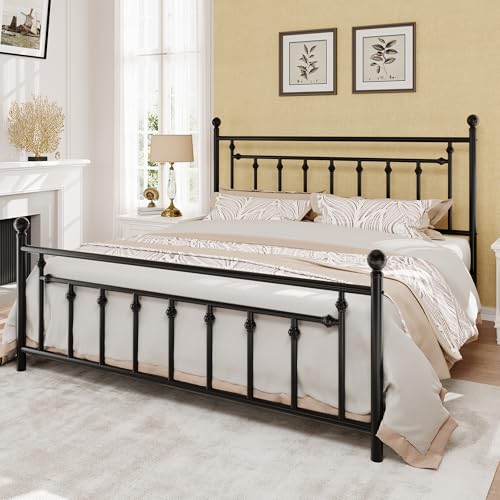 14" King Size Metal Platform Bed Frame/Victorian Headboard and Footboard/Steel, view 4