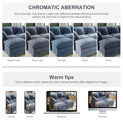 107" Cloud Couch Sectional, U Shaped Modular Sectional Sofa, 4-Seat Deep Seat Couch with 6 Removable Washable Pillows and 2 Ottoman for Living Room, Bedroom, Apartment, Blue
