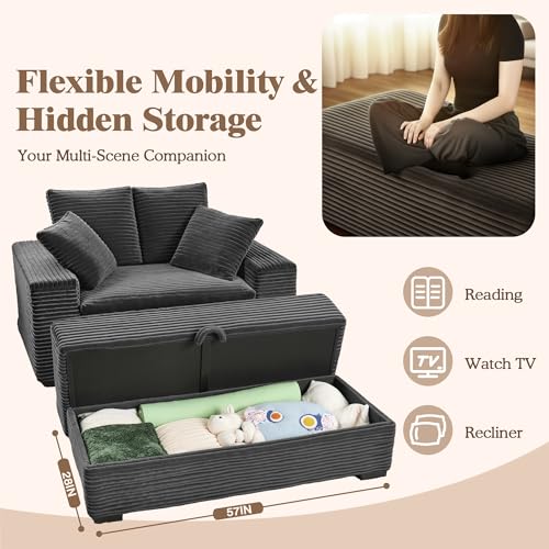 Indoor Chaise Lounge Chair With Storage Ottoman, view 6