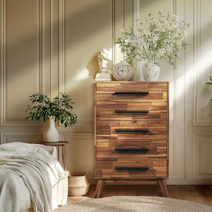Acacia Linea 26" 5-Drawer Solid Wood Dresser, Chest of Drawers, Walnut, view 3
