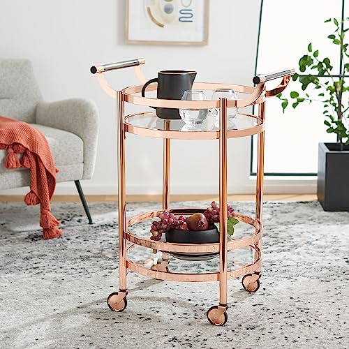 Safavieh Home Collection Sienna Rose Gold/Black Nickel Trim Handle/Tempered Glass 2-Tier Round Bar Cart