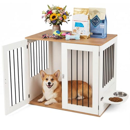 31.5” Dog Crate Furniture, Indoor Wooden Dog Kennel with Double Lock Doors, view 2