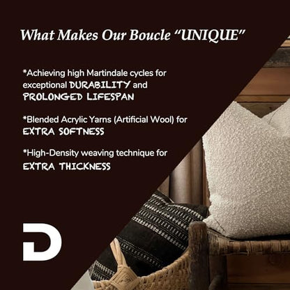 Luxury Decorative Throw Pillow Cover 18 x 18 Inch Textured Boucle Square Sofa Couch Pillow for Living Room Woven Accent Cushion Case, 1PC, Ivory