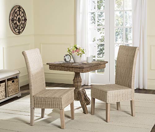SAFAVIEH Furniture - Arjun Wicker Dining Chair Set of 2 - White Washed - Rattan - Coastal Woven Design - Ideal for Dining Room, Kitchen, 17.7" Seat Height (SEA8013D-SET2)