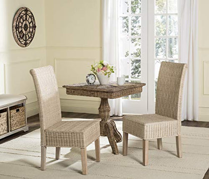 SAFAVIEH Furniture - Arjun Wicker Dining Chair Set of 2 - White Washed - Rattan - Coastal Woven Design - Ideal for Dining Room, Kitchen, 17.7" Seat Height (SEA8013D-SET2)