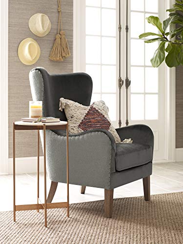 Modern Farmhouse Wingback Chair, Dark Gray/Gray