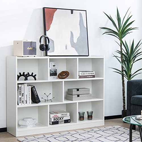 8-Cube Bookcase, Wood 3 Tier Open Storage Bookshelf, Modern Multipurpose Display Cabinet for Living Room, Study, Reading Nook, 48 x 12.5 x 36.5 Inch, White