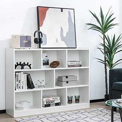 8-Cube Bookcase, Wood 3 Tier Open Storage Bookshelf, Modern Multipurpose Display Cabinet for Living Room, Study, Reading Nook, 48 x 12.5 x 36.5 Inch, White