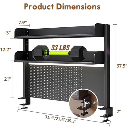 Clamp On Desk Pegboard Shelf - Metal Desktop Organizer Hutch with 2 Shelves, view 4