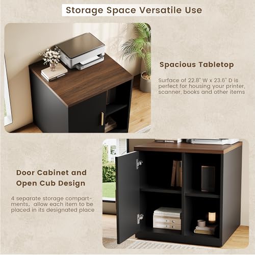 Computer Desk with Hutch & File Cabinet, 72.8" Home Office Desk Set with Under Desk Printer Stand, Office Desk with Hutch Built in Power Outlet, USB/Type-C, Black Walnut