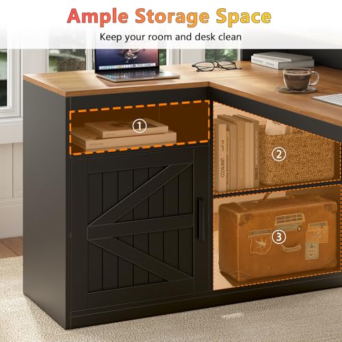 65" Farmhouse Computer Desk with Drawers and Printer Stand for Home Office, view 7