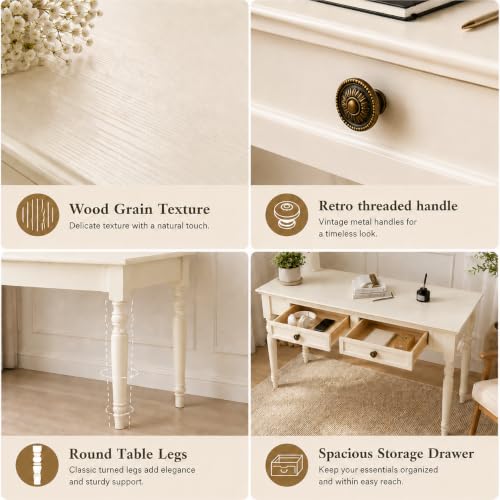 White Writing Desks with Drawers, 47" French Country Style, view 5