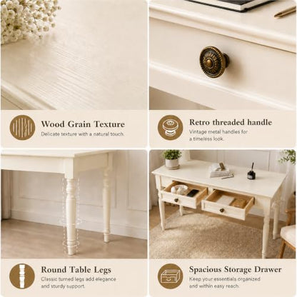 White Writing Desks with Drawers, 47" French Country Style, view 5