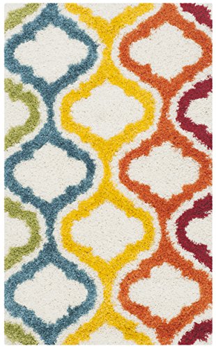 SAFAVIEH Kids Shag Collection Accent Rug - 4' x 6', Ivory & Multi, Rainbow Design, Non-Shedding & Easy Care, 2-inch Thick Ideal for High Traffic Areas in Entryway, Living Room, Bedroom (SGK561A)