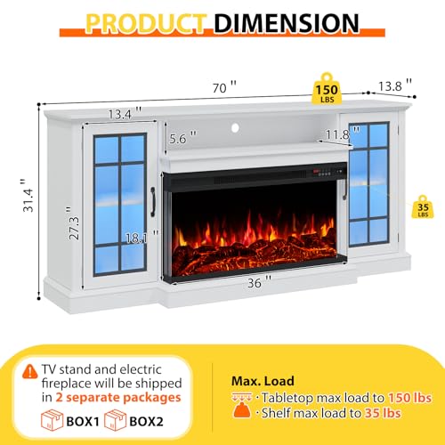 70 Inch Fireplace TV Stand for TVs up to 80", view 3